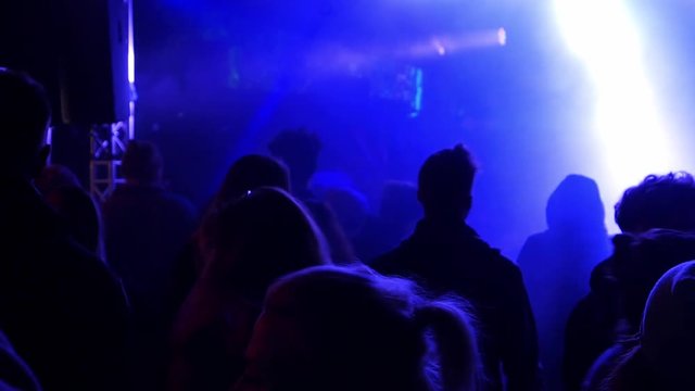 Anonymous Crowd Partying At Live Music Concert Slow Motion
