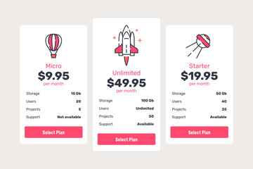 pricing plans cards