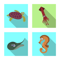 Vector design of sea and animal symbol. Set of sea and marine vector icon for stock.