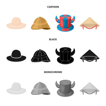 Vector illustration of hat and cap sign. Set of hat and model stock symbol for web.