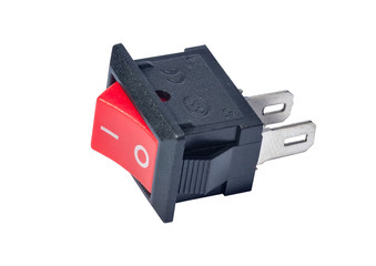 hand turning on electrical switch isolated on white background