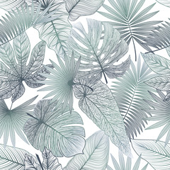 Seamless pattern with tropical leaf palm . Vector illustration.