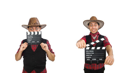 Young cowboy isolated on white