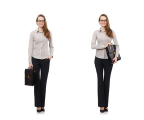 Business lady with case isolated on white