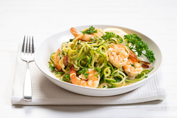 healthy zucchini noodles with shrimps