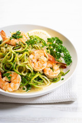 healthy zucchini noodles with shrimps