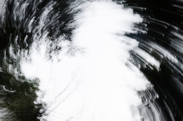 Abstract zoom circle motion blur background of the lone tree in black and white 