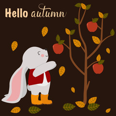 poster hello autumn with bunny- vector illustration, eps
