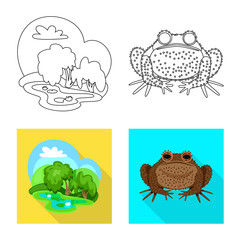 Vector illustration of wildlife and bog icon. Collection of wildlife and reptile vector icon for stock.