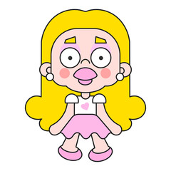 Vector Icon Of A Rag Doll Princess. The Kids Toy Doll Has Hair