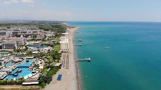 Aerial view along the coastline at Belek, Turkey in the morning sun