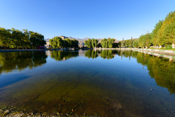Fototapeta na wymiar Awesome landscape with lake and willow trees, Armenia