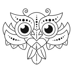 Decorative Owl. Coloring Antistress. Black And White Hand Drawn Illustration
