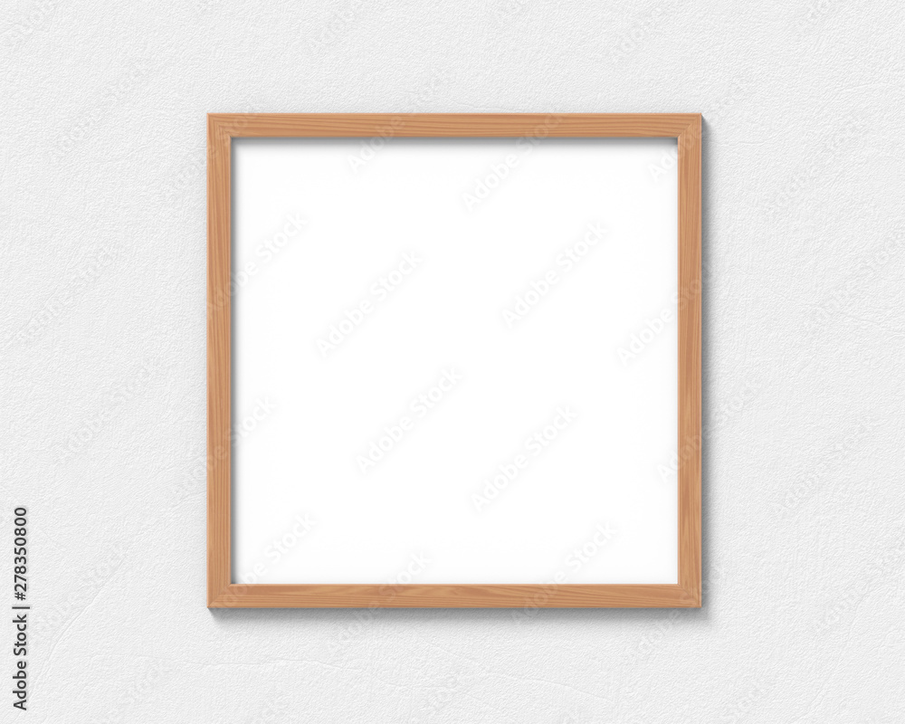 Poster square wooden frames mockup hanging on the wall. empty base for picture or text. 3d rendering.