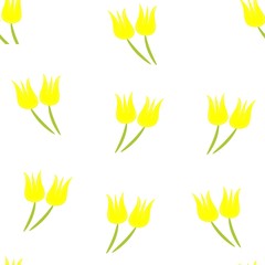 Tulips seamless pattern drawing, white background, yellow white colors vector drawing, floral design