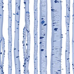 Printed kitchen splashbacks Birch trees Repeated seamless pattern of blue birch trees