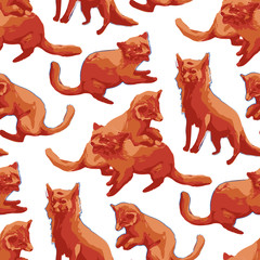 Repeated seamless pattern of cute orange foxes