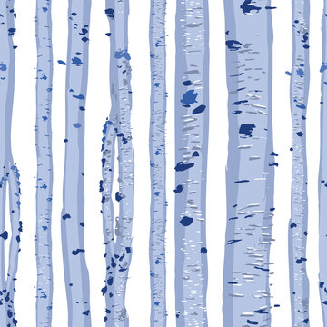 Repeated seamless pattern of blue birch trees © Ekaterina Glazkova