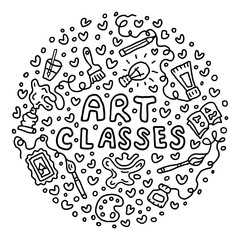 Art classes vector illustration in doodle style.