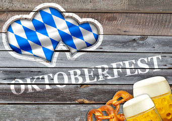 Oktoberfest Holzschild Weissbier und Bretzel 