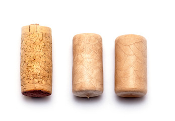 Top View of wooden Cork Wine Cork isolated on white Background