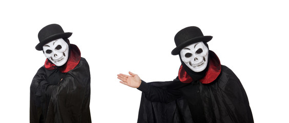 Man in horror costume with mask isolated on white