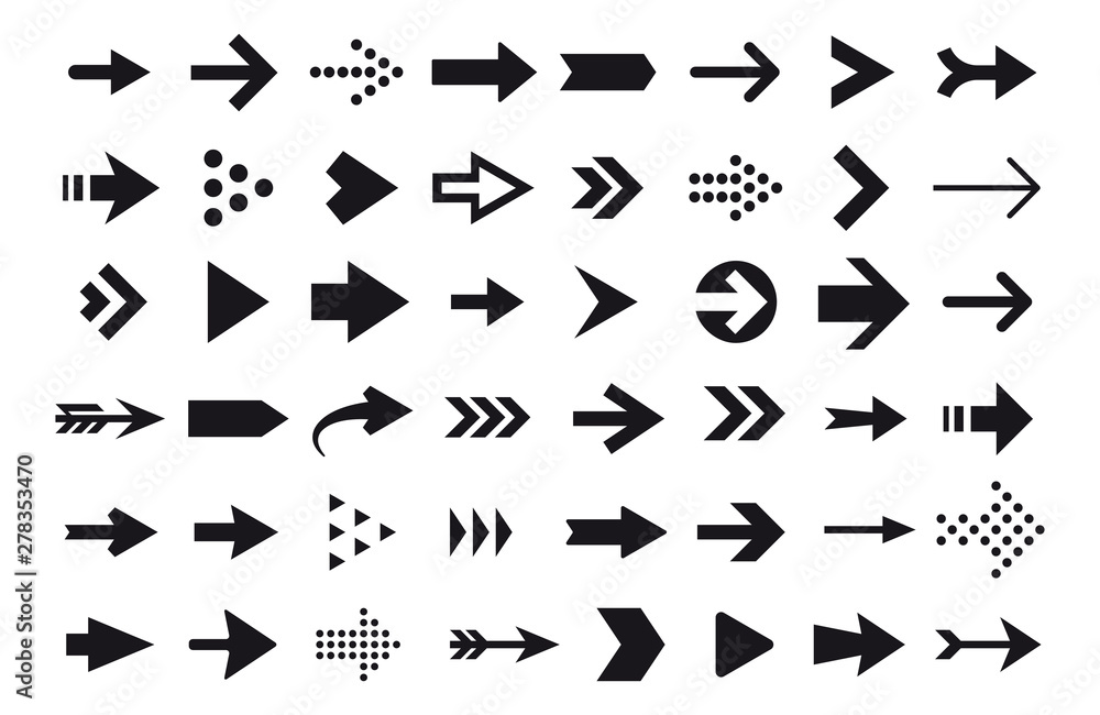 Poster arrow icons, vector arrow cursor isolated on white background. direction arrow right, pointer naviga