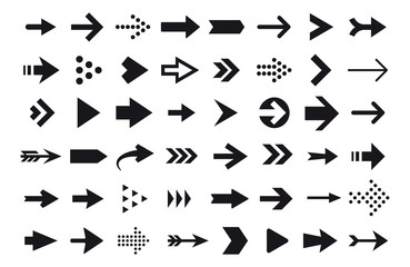 Arrow icons, vector arrow cursor isolated on white background. Direction arrow right, pointer navigation illustration