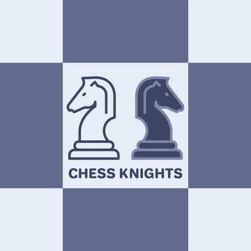 flat vector image on chess background, chess tournament and knight figures