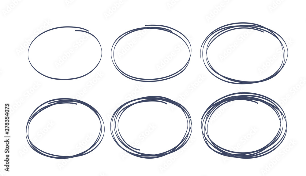 Poster linear vector image on a white background, a set of hand-drawn ovals for design