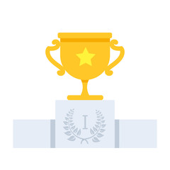 flat vector image on white background, cup stands on pedestal, winning the competition, business icon
