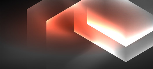 Neon color hexagon shapes, lines on black background. Modern template for web backdrop design. Abstract geometric frame