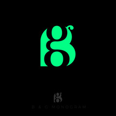Fototapeta premium B and G letters. B, G monogram. The letter G is inscribed in the letter B, Isolated on a dark background. Web, UI Icon.