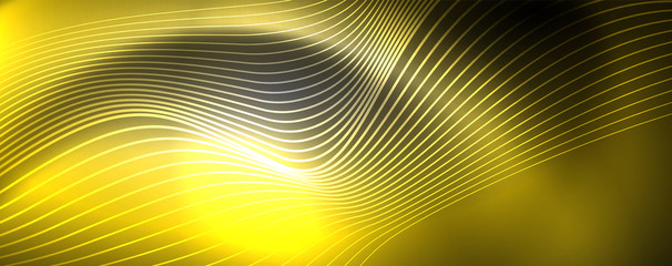 Neon vector wave lines abstract background, magic futuristic techno design