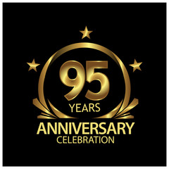 Ninety five years anniversary golden. anniversary template design for web, game ,Creative poster, booklet, leaflet, flyer, magazine, invitation card - Vector