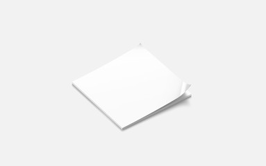 Blank white closed square journal mock up, side view, 3d rendering, isolated. Clean book mockup design display. Empty squared catalog. Clear quadratic magazine for printing template.