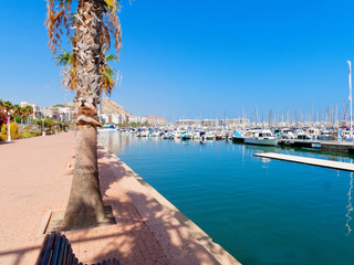 Beautiful promenade along the port and the sea in Alicante.