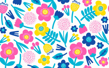 Fototapeta na wymiar Seamless pattern with flowers on a white background. Vector