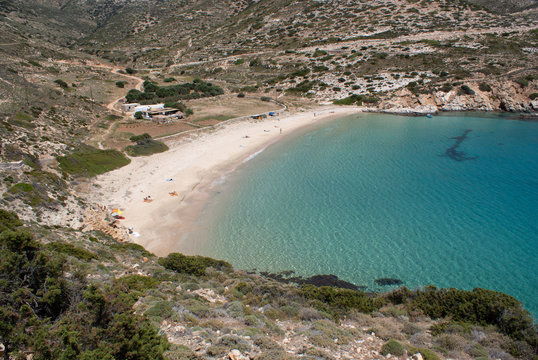 Greece, the island of Donoussa. A small place near to the larger island of Naxos.  A view of Kendros beach on a bright May day.