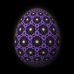 Happy Easter - Frohe Ostern, Artfully designed and colorful easter egg, 3D illustration on black background
