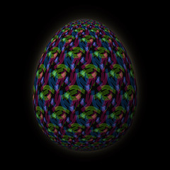 Happy Easter - Frohe Ostern, Artfully designed and colorful easter egg, 3D illustration on black background