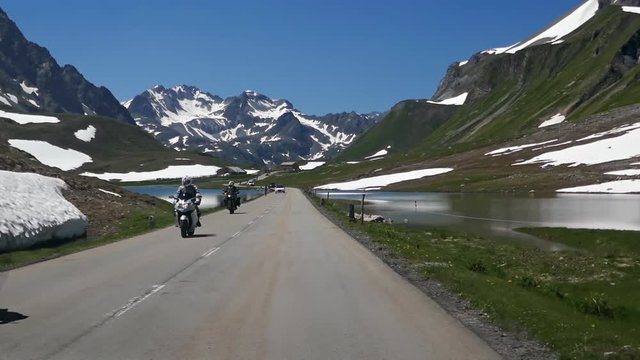 POV car travelling by road on Albula mountain pass, Graubunden, Switzerland.