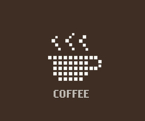 Cup of coffee pixel logo icon design for business trademark, cafe and coffee shop. Minimal vector. 