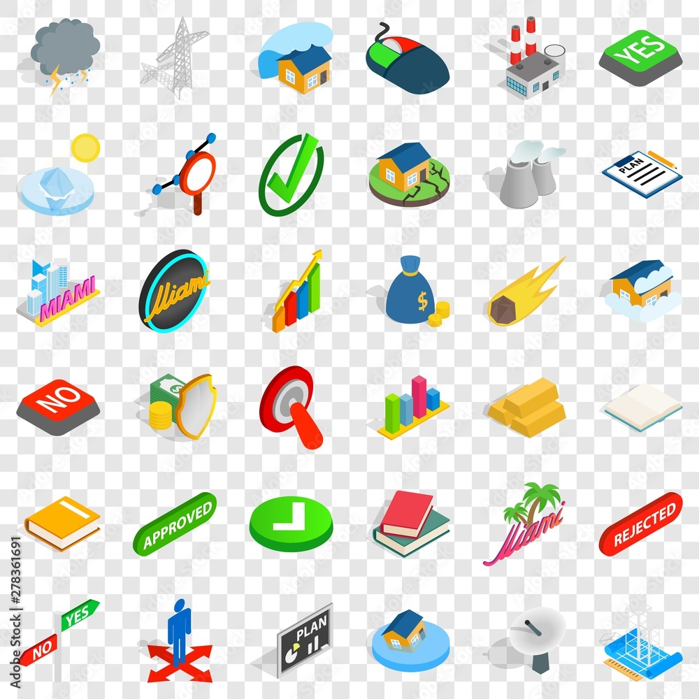 Aufkleber tower icons set. isometric style of 36 tower vector icons for web for any design