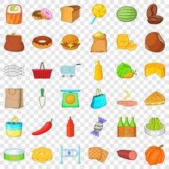 Grocery shopping icons set. Cartoon style of 36 grocery shopping vector icons for web for any design