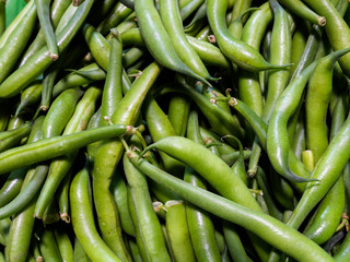 Top view on summer season fresh green beans.
