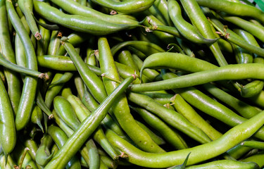 Top view on summer season fresh green beans.
