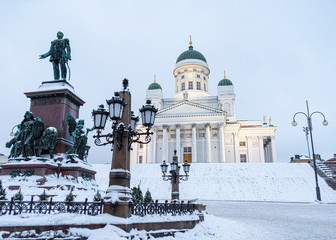 Helsinki Cathedral at twilight in winter