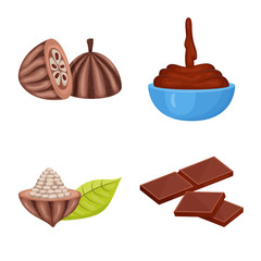 Vector design of cocoa and beans symbol. Collection of cocoa and sweetness stock vector illustration.