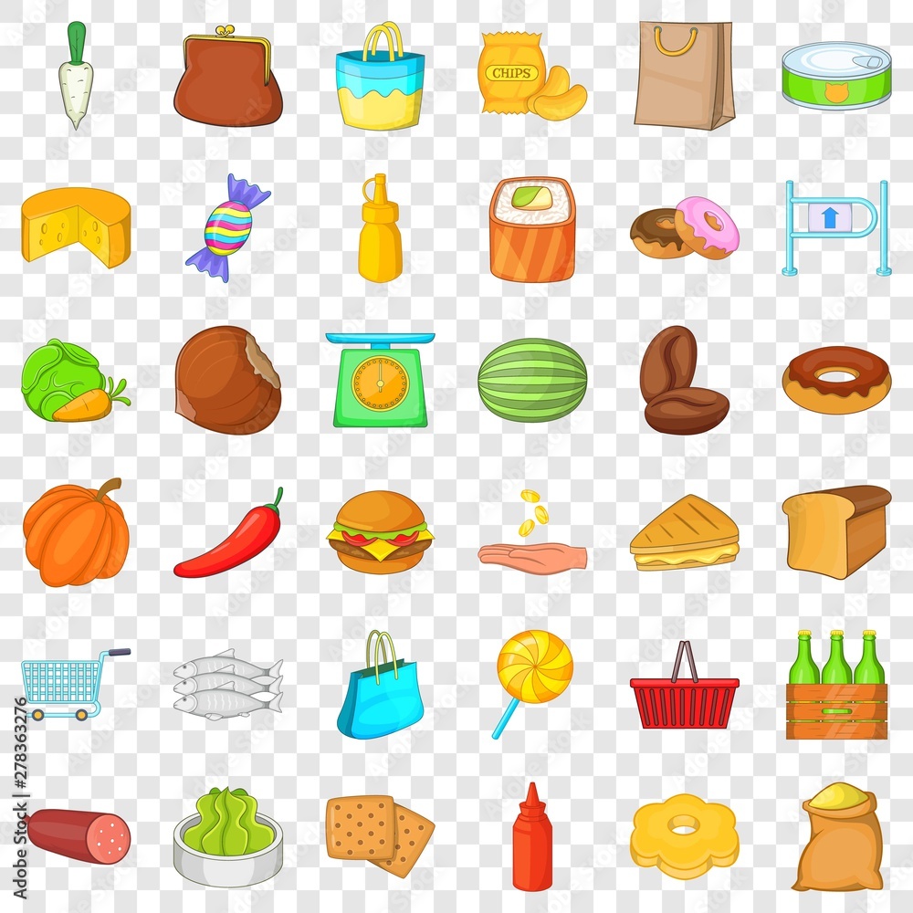Poster barrier icons set. cartoon style of 36 barrier vector icons for web for any design
